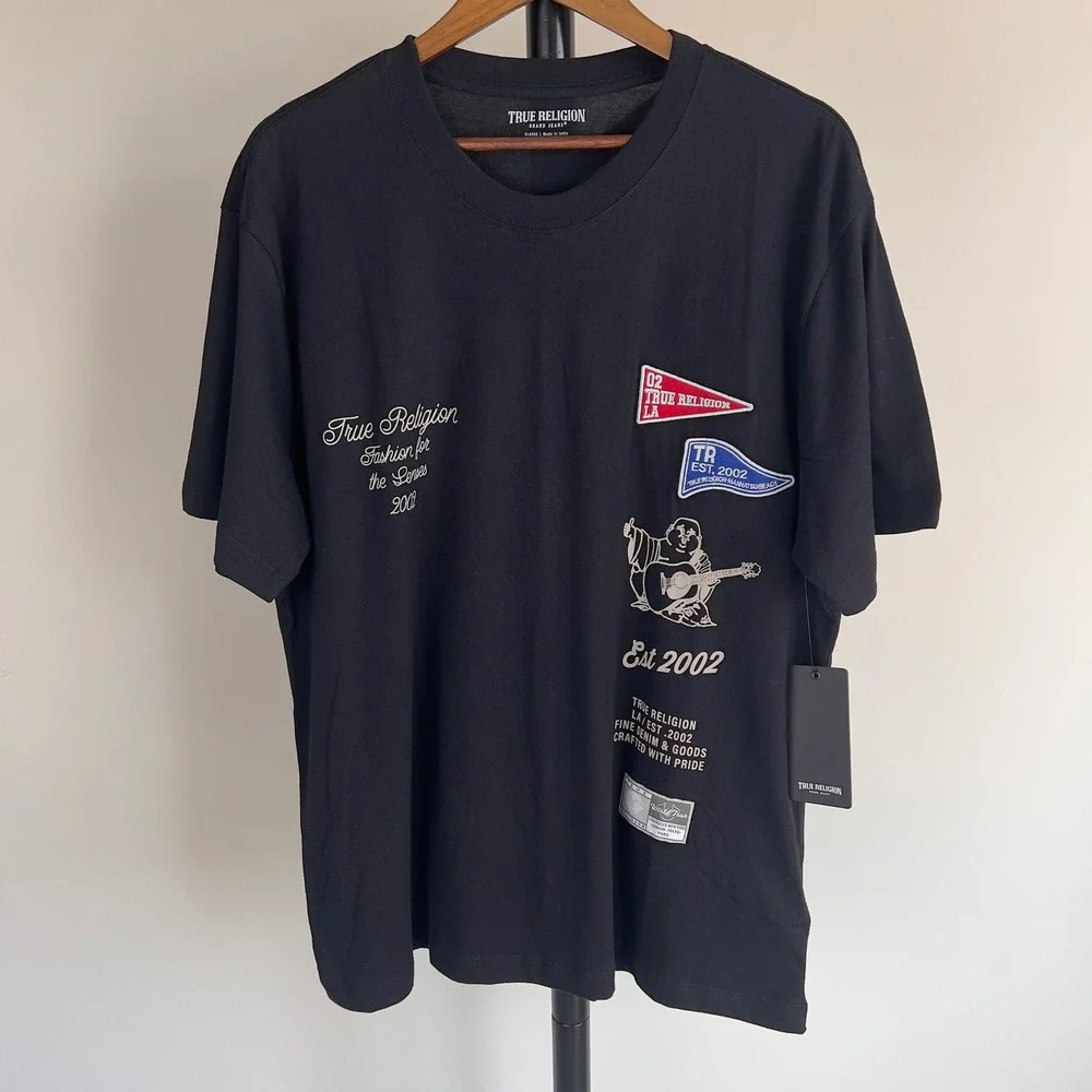NWT True Religion Mens Black SS Uni Logo Graphic Tee Shirt XL Buddha